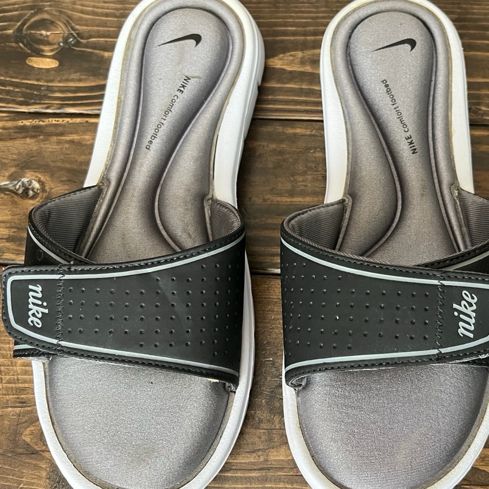 Nike Black and Gray Slide Sandals